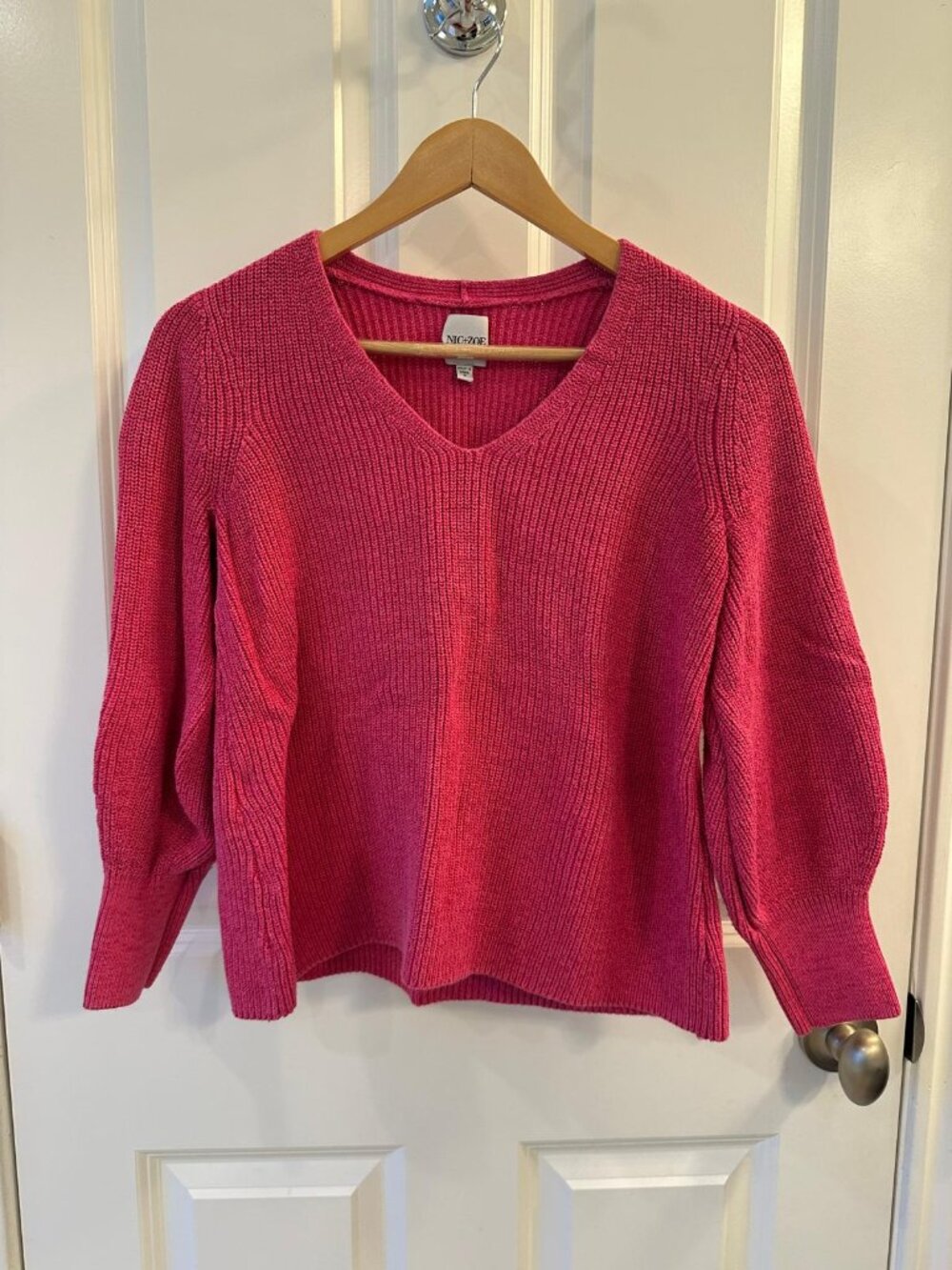 NIC+ZOE Magenta Rose Shaker Knit V-Neck Sweater